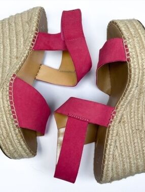 Franco Sarto Tulsa Hot Pink‎ Espadrille Wedge Sandals 4" Jute Woven Heel Size 9